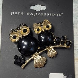 Pure Expressions Black Rhinestones Owl Brooch.